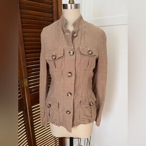 H&M Taupe Linen Button-Front Utility Jacket